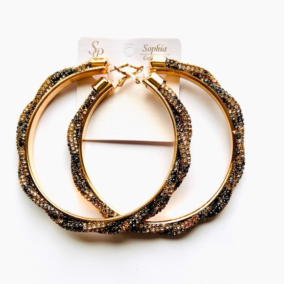 BLING🛍🆕LEOPARD RHINESTONE HOOP EARRINGS - Picture 3 of 4